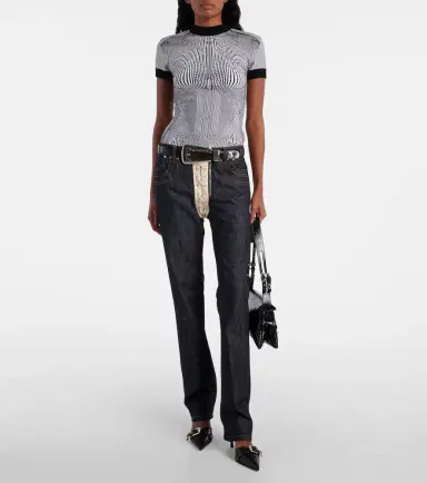 Jean Paul Gaultier Morphing Pinstripe jacquard jersey top | Thumbnail 2