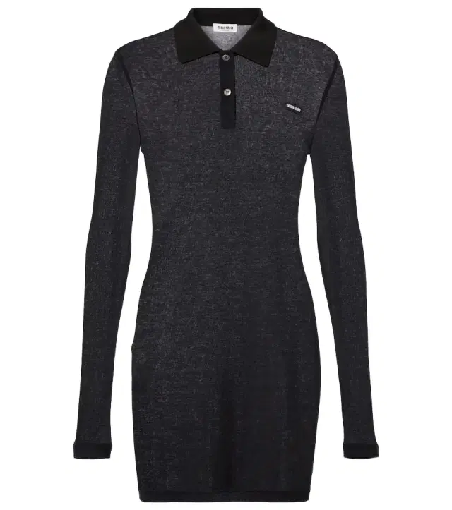 Ribbed-knit cotton jersey polo dress