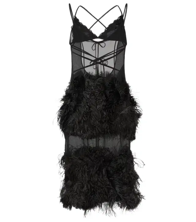 The Attico Sheer feather-trimmed midi dress