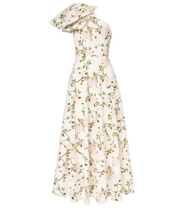 Giambattista Valli One-shoulder ruffled cotton cocktail dress