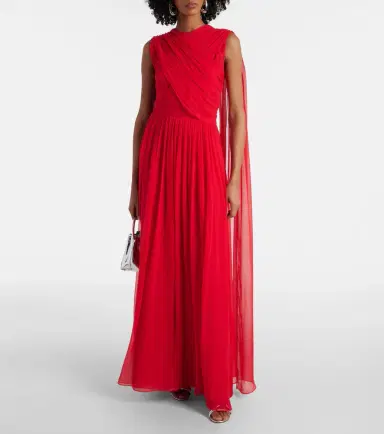Costarellos Seva gathered silk georgette gown | Thumbnail 4