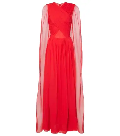 Costarellos Seva gathered silk georgette gown | Thumbnail 1