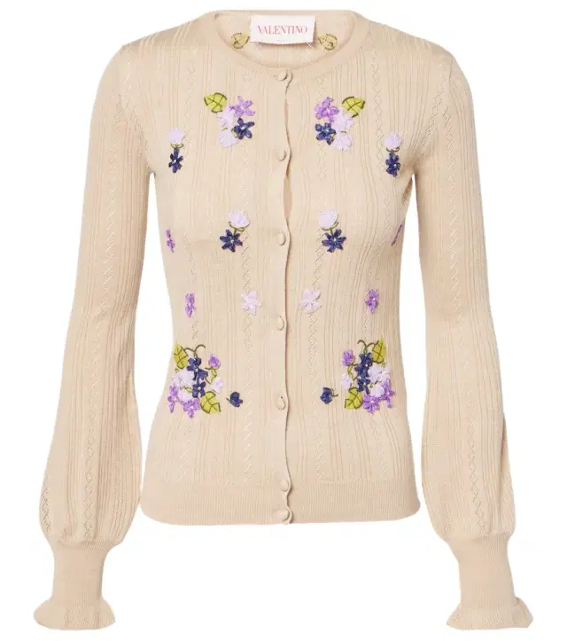 Valentino Embroidered virgin wool cardigan