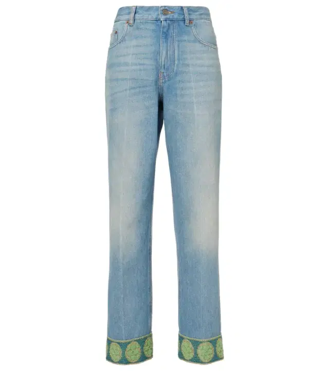Valentino Jacquard-trimmed straight jeans