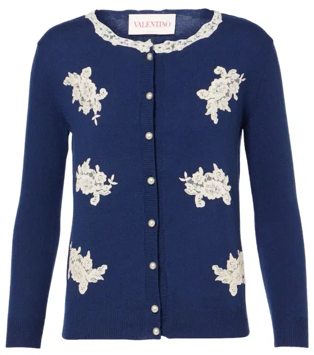 Valentino Lace-trimmed virgin wool cardigan