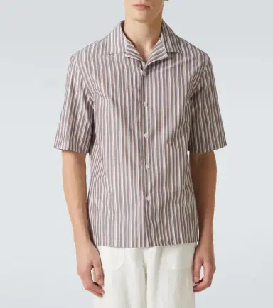 Brunello Cucinelli Striped cotton bowling shirt | Thumbnail 4
