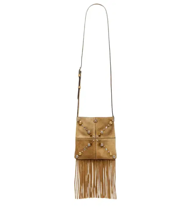Valentino Garavani Nellcôte Small fringed suede shoulder bag