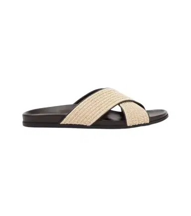 Manolo Blahnik Chiltern leather-trimmed raffia slides | Thumbnail 1 Manolo Blahnik Chiltern leather-trimmed raffia slides | Thumbnail 1