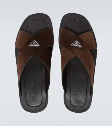 Prada Logo suede and leather sandals | Thumbnail 5