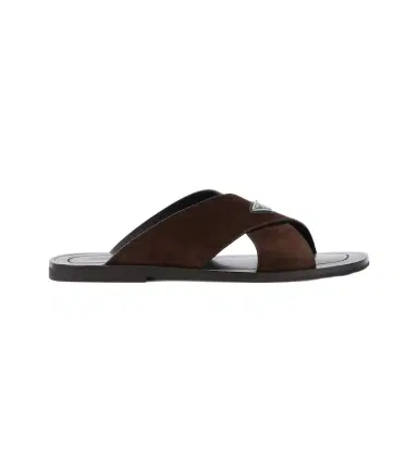 Prada Logo suede and leather sandals | Thumbnail 1