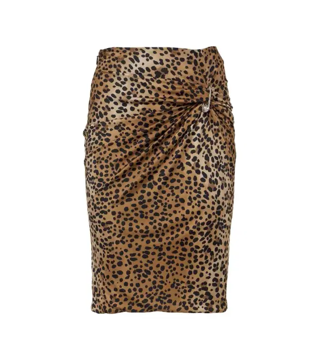 Versace Safety Pin gathered leopard-print pencil skirt
