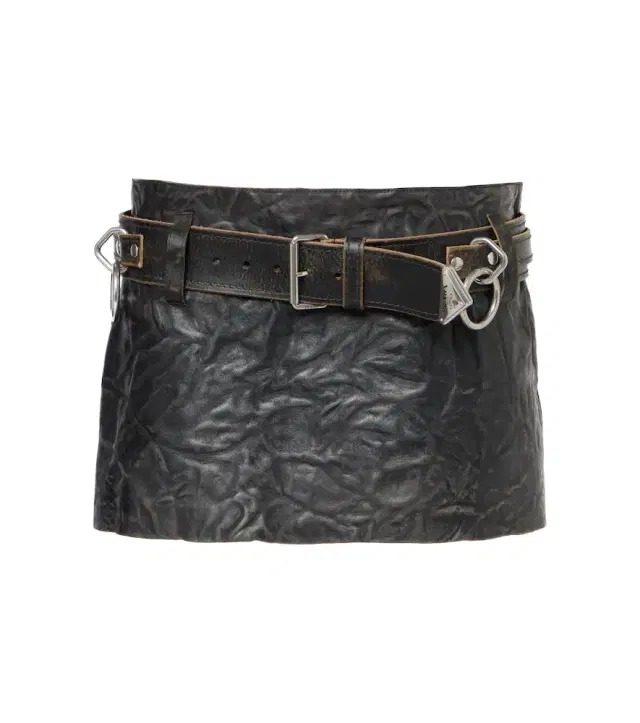 Belted leather miniskirt