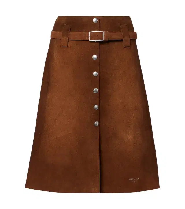 Belted suede midi skirt