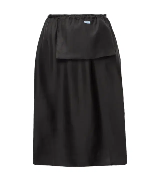 Silk twill midi skirt