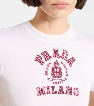 Prada Logo cropped cashmere T-shirt | Thumbnail 4