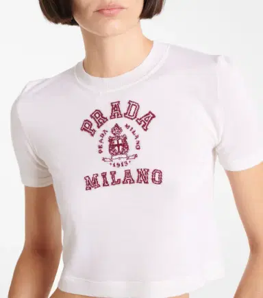 Prada Logo cropped cashmere T-shirt | Thumbnail 5