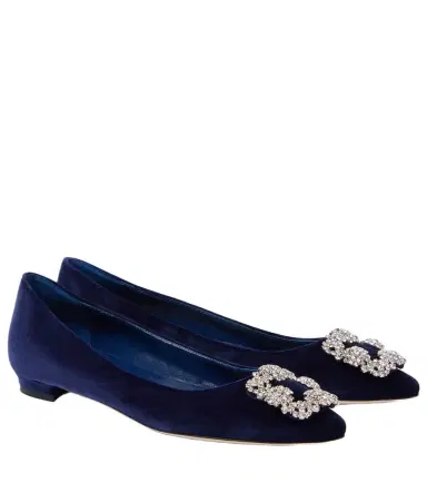 Manolo Blahnik Hangisi embellished velvet ballet flats | Thumbnail 1