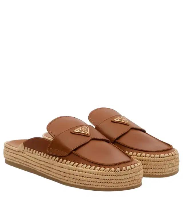 Leather espadrille mules