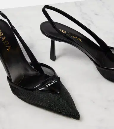 Prada 75 logo leather-trimmed slingback pumps | Thumbnail 3 Prada 75 logo leather-trimmed slingback pumps | Thumbnail 3
