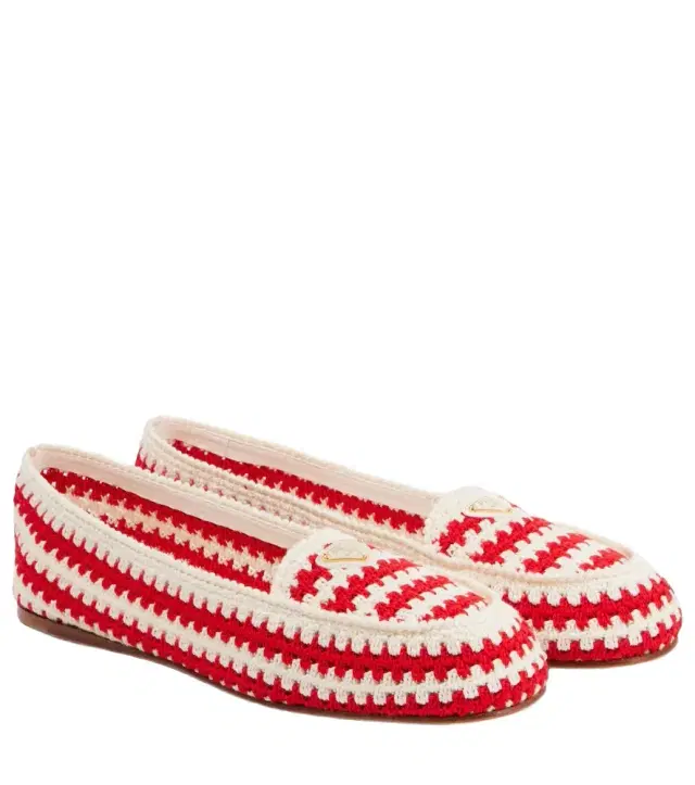 Striped crochet ballet flats
