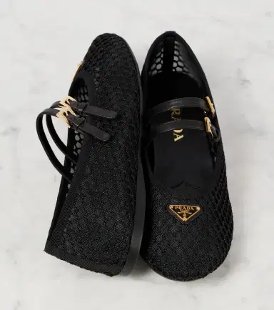 Prada Logo leather-trimmed mesh ballet flats | Thumbnail 3 Prada Logo leather-trimmed mesh ballet flats | Thumbnail 3