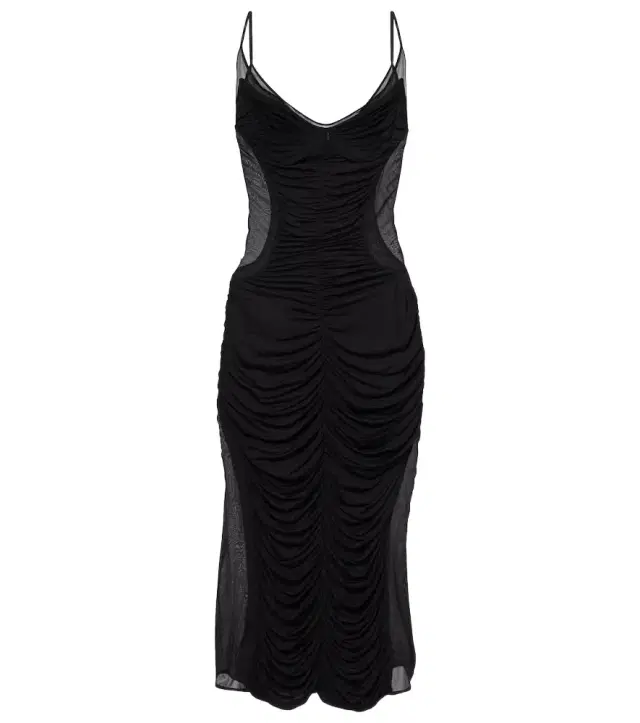 Mugler Ruched mesh midi dress