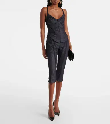 Mugler Mesh-trimmed denim corset | Thumbnail 3
