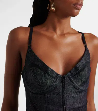 Mugler Mesh-trimmed denim corset | Thumbnail 4