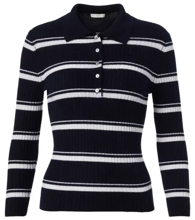 Vince Striped cashmere and silk polo sweater