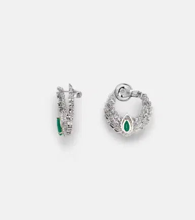 YEPREM Reign Supreme 18kt white gold hoop earrings with diamonds and emeralds | Thumbnail 2 YEPREM Reign Supreme 18kt white gold hoop earrings with diamonds and emeralds | Thumbnail 2