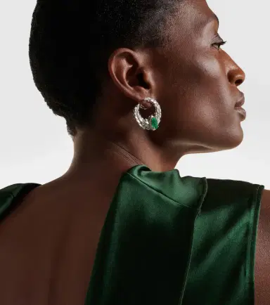 YEPREM Reign Supreme 18kt white gold hoop earrings with diamonds and emeralds | Thumbnail 3 YEPREM Reign Supreme 18kt white gold hoop earrings with diamonds and emeralds | Thumbnail 3