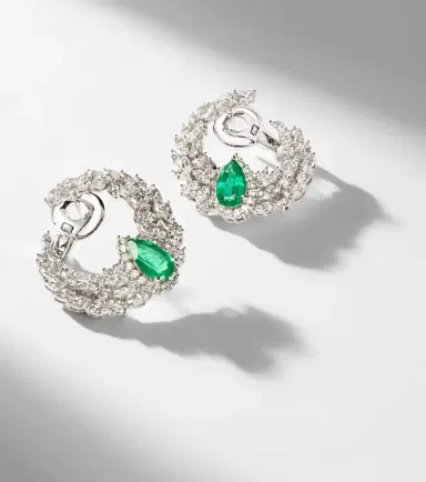 YEPREM Reign Supreme 18kt white gold hoop earrings with diamonds and emeralds | Thumbnail 5 YEPREM Reign Supreme 18kt white gold hoop earrings with diamonds and emeralds | Thumbnail 5