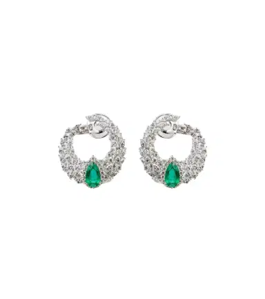 YEPREM Reign Supreme 18kt white gold hoop earrings with diamonds and emeralds | Thumbnail 1 YEPREM Reign Supreme 18kt white gold hoop earrings with diamonds and emeralds | Thumbnail 1