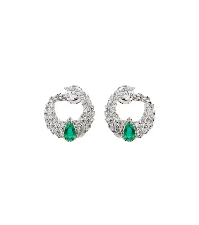 Yeprem Reign Supreme 18kt white gold hoop earrings with diamonds and emeralds