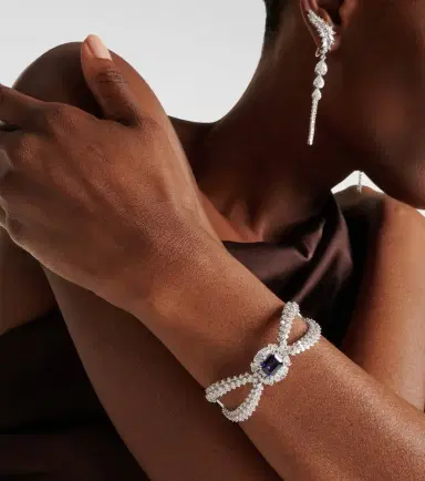 YEPREM Reign Supreme 18kt white gold cuff bracelet with diamonds and sapphire | Thumbnail 5 YEPREM Reign Supreme 18kt white gold cuff bracelet with diamonds and sapphire | Thumbnail 5