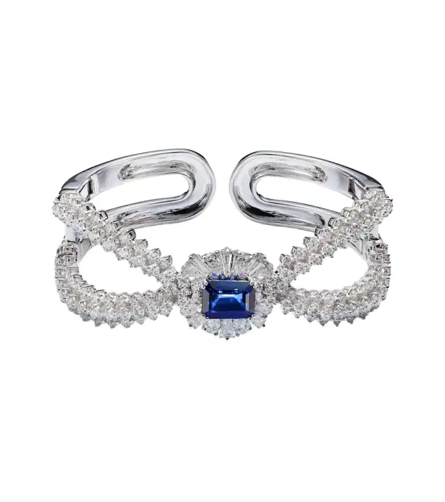 Yeprem Reign Supreme 18kt white gold cuff bracelet with diamonds and sapphire