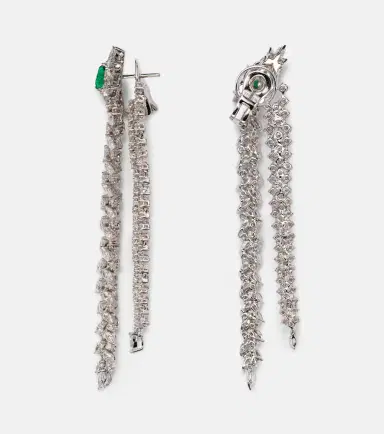 YEPREM Reign Supreme 18kt white gold drop earrings with diamonds and emeralds | Thumbnail 2