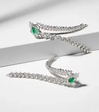 YEPREM Reign Supreme 18kt white gold drop earrings with diamonds and emeralds | Thumbnail 5