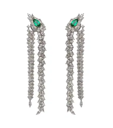 YEPREM Reign Supreme 18kt white gold drop earrings with diamonds and emeralds | Thumbnail 1