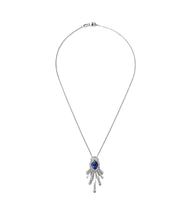 Yeprem Reign Supreme 18kt white gold necklace with diamonds and sapphire