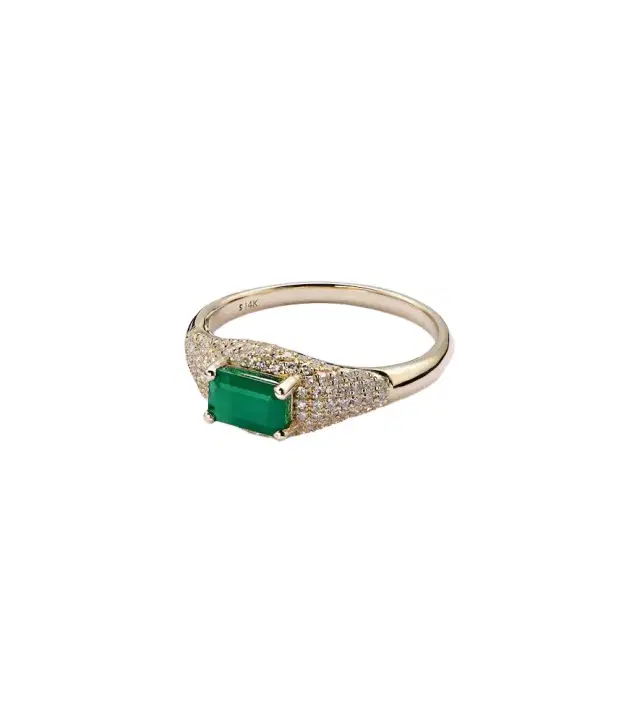 14kt gold ring with emerald and diamonds