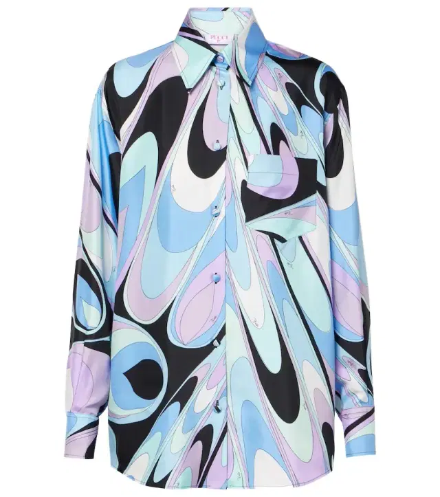 Printed silk twill pajama shirt