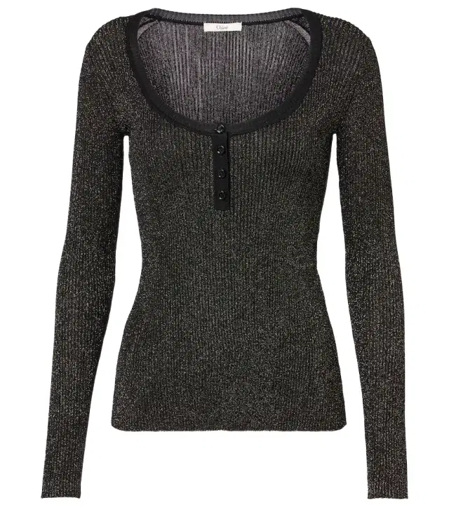 Chloe Chloé Ribbed-knit lurex Henley shirt