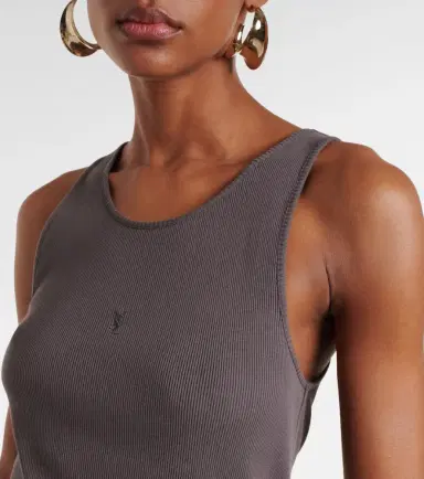Saint Laurent Cassandre ribbed-knit cotton tank top | Thumbnail 2