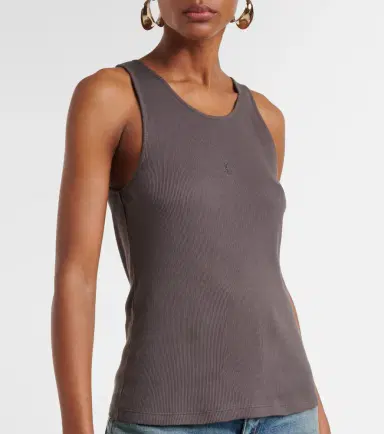 Saint Laurent Cassandre ribbed-knit cotton tank top | Thumbnail 3