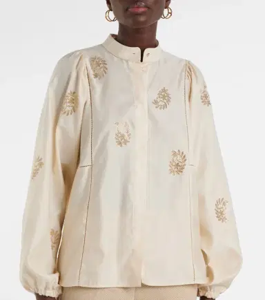 Max Mara Caladio embellished cotton satin blouse | Thumbnail 2