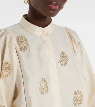 Max Mara Caladio embellished cotton satin blouse | Thumbnail 6