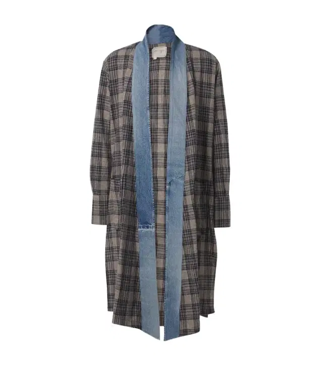 Greg Lauren Plaid denim-trimmed cotton coat