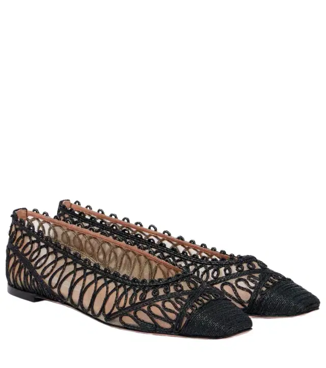 Aquazzura Kahlo raffia and mesh ballet flats