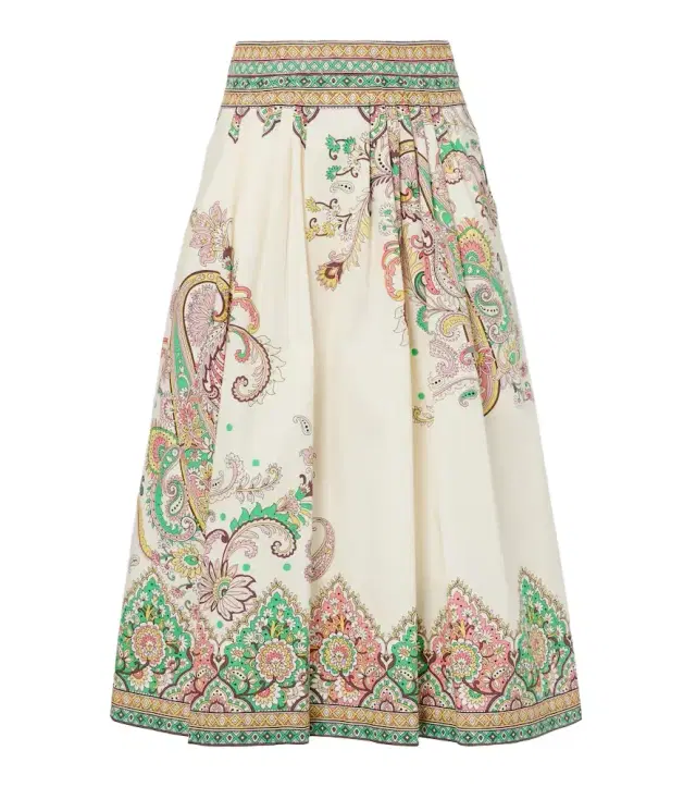 Etro Paisley printed cotton poplin midi skirt